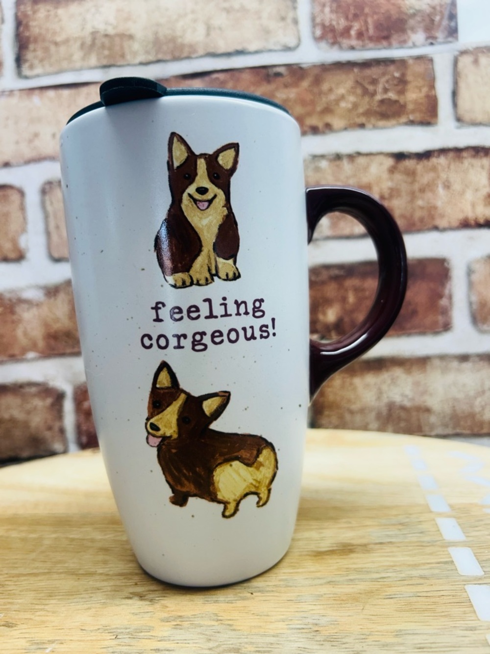 Belle Maison Tall Coffee Travel Mug "Feeling
Corgeous" Corgi Dog Ceramic W/ Lid